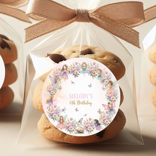 Whimsical flower fairy garden 6th birthday  ラウンドシール