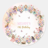 Whimsical flower fairy garden 6th birthday  ラウンドシール (正面)