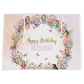 Whimsical flower fairy garden birthday  ラージペーパーバッグ (正面)