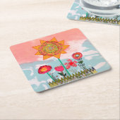 Whimsical Flowers  スクエアペーパーコースター (アングル)