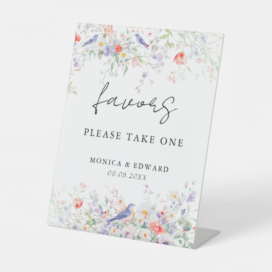 Whimsical Flowers & Blue Birds Watercolor Favors  台座サイン (正面)
