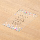 Whimsical Flowers & Blue Birds Watercolor Wedding アクリル招待状 (レイダウン)