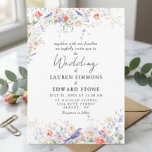 Whimsical Flowers & Blue Birds Watercolor Wedding