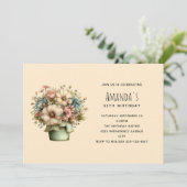 Whimsical Flowers in a Planter Pot Birthday 招待状 (スタンド正面)