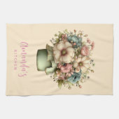 Whimsical Flowers in a Planter Pot Cute キッチンタオル (横)