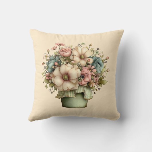 Whimsical Flowers in a Planter Pot Cute クッション (裏面)