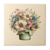 Whimsical Flowers in a Planter Pot Cute タイル (正面)