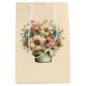 Whimsical Flowers in a Planter Pot Cute ミディアムペーパーバッグ (正面)