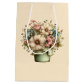 Whimsical Flowers in a Planter Pot Cute ミディアムペーパーバッグ (裏面)