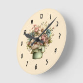 Whimsical Flowers in a Planter Pot Cute ラウンド壁時計 (傾斜)