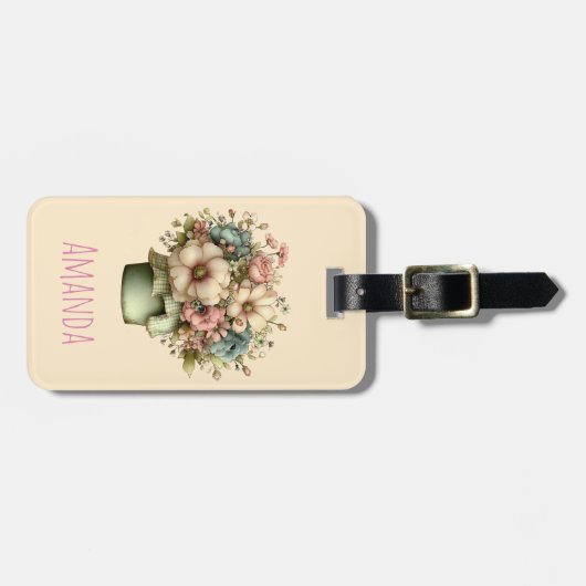 Whimsical Flowers in a Planter Pot Cute ラゲッジタグ (正面横)