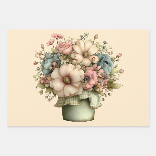 Whimsical Flowers in a Planter Pot Cute ラッピングペーパーシート (正面)