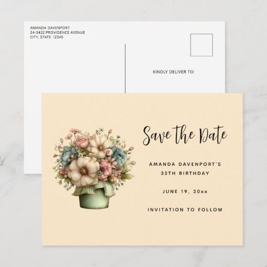 Whimsical Flowers in a Planter Pot Cute 案内ポストカード (正面/裏面)