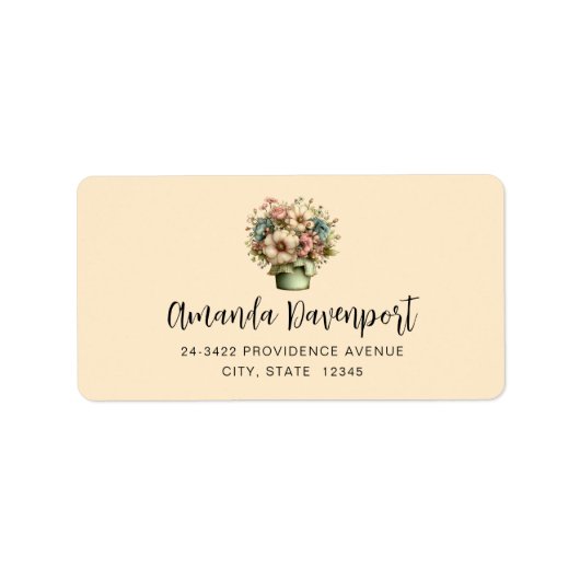 Whimsical Flowers in a Planter Pot Cute Address ラベル (正面)