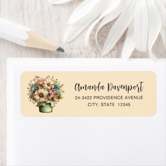 Whimsical Flowers in a Planter Pot Cute Address ラベル (インサイチュ)