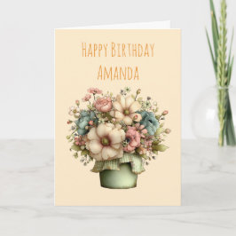 Whimsical Flowers in a Planter Pot Cute Birthday カード