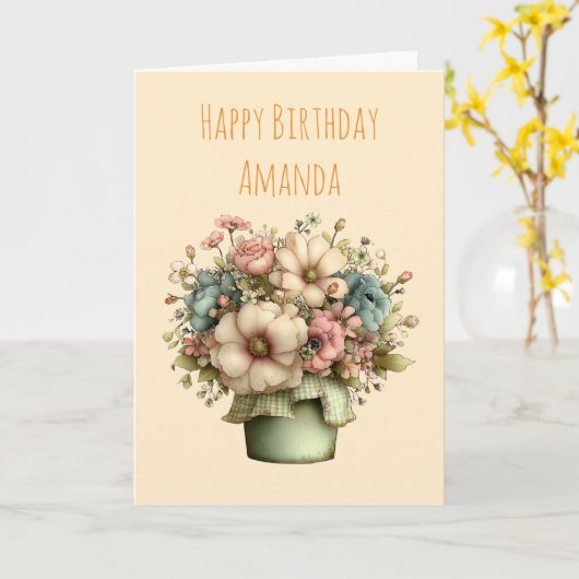 Whimsical Flowers in a Planter Pot Cute Birthday カード (黄色い花)