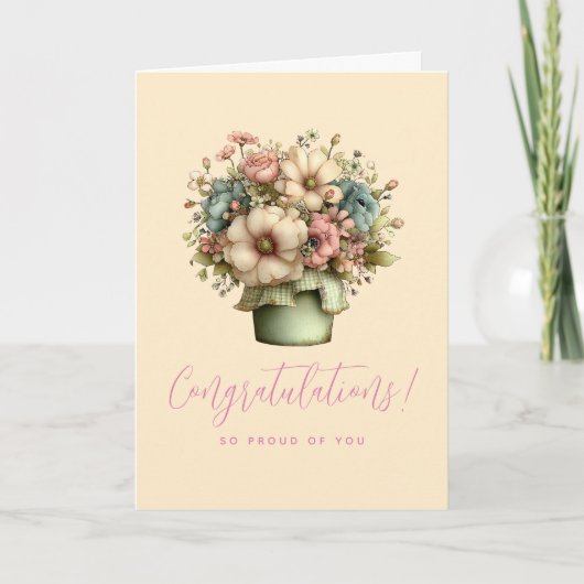Whimsical Flowers in a Planter Pot Cute Graduation カード (正面)