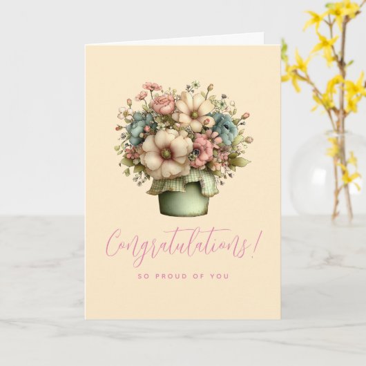 Whimsical Flowers in a Planter Pot Cute Graduation カード (黄色い花)