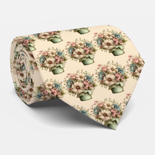 Whimsical Flowers in a Planter Pot Cute Pattern ネクタイ (ロール)