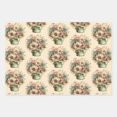 Whimsical Flowers in a Planter Pot Cute Pattern ラッピングペーパーシート (正面3)