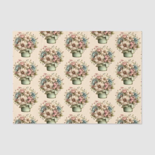 Whimsical Flowers in a Planter Pot Cute Pattern 薄葉紙 (正面)