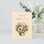 Whimsical Flowers in a Planter Pot Mother's Day シーズンポストカード (スタンド正面)