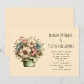 Whimsical Flowers in a Planter Pot Wedding 招待状 (正面/裏面)
