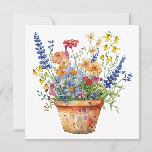 Whimsical Flowers in Pot Floral Illustration カード (正面)