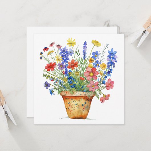 Whimsical Flowers in Pot Thinking of You Cheerup カード (正面/裏面インサイチュ)