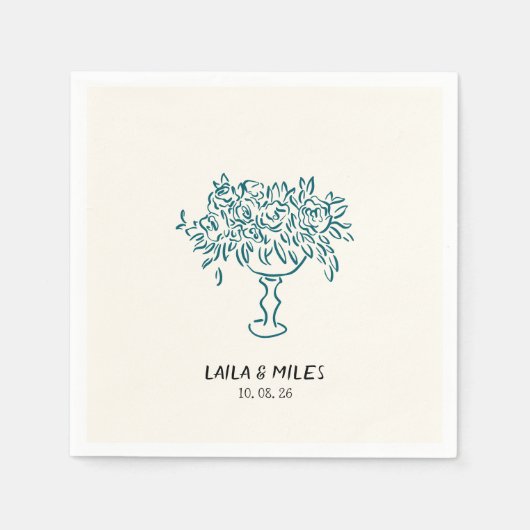 Whimsical flowers wedding hand drawn スタンダードカクテルナプキン (正面)