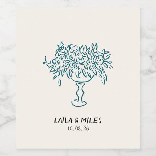 Whimsical flowers wedding hand drawn ワインラベル (シングルラベル)