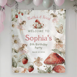 whimsical flutter and twirl fairies birthday sign タペストリー