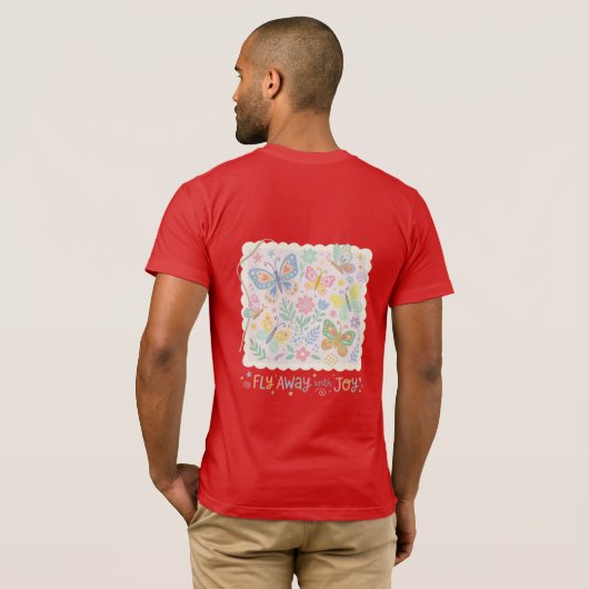Whimsical Flutter: Pastel Block Print Butterflies Tシャツ (裏面フル)