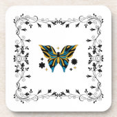 Whimsical Fluttering – Blue Butterfly Floral Art コースター (正面)