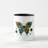 Whimsical Fluttering – Blue Butterfly Floral Art マグカップ (中央)