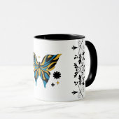 Whimsical Fluttering – Blue Butterfly Floral Art マグカップ (正面右)