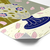 Whimsical Folk Art Ceramic Vase with Falling Pink  ポスター (角)