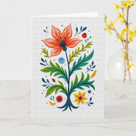 Whimsical Folk Art Floral Tree Botanical カード (黄色い花)