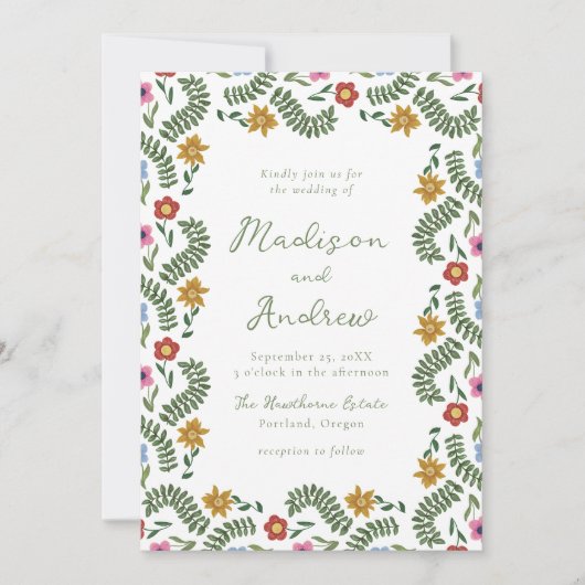 Whimsical Folk Art Floral Wedding 招待状 (正面)