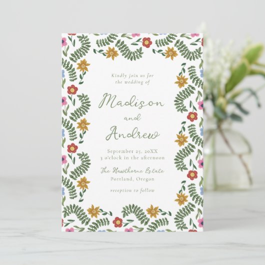 Whimsical Folk Art Floral Wedding 招待状 (スタンド正面)