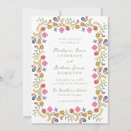 Whimsical Folk Art Floral Wedding 招待状 (正面)
