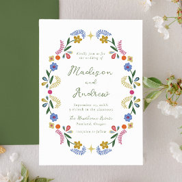 Whimsical Folk Art Floral Wedding Invitation 招待状