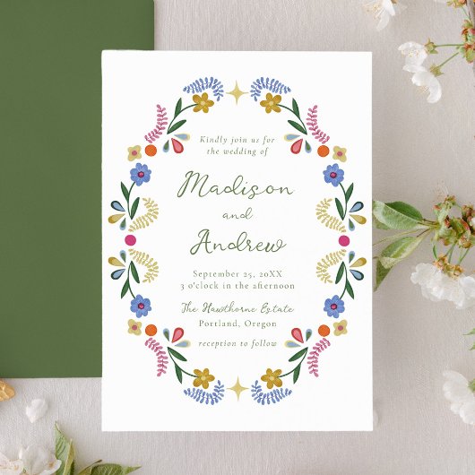 Whimsical Folk Art Floral Wedding Invitation 招待状
