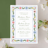 Whimsical Folk Art Floral Wedding Invitation 招待状