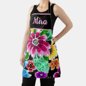 Whimsical Folk-Art Flowers Floral Personalized エプロン (インサイチュ)