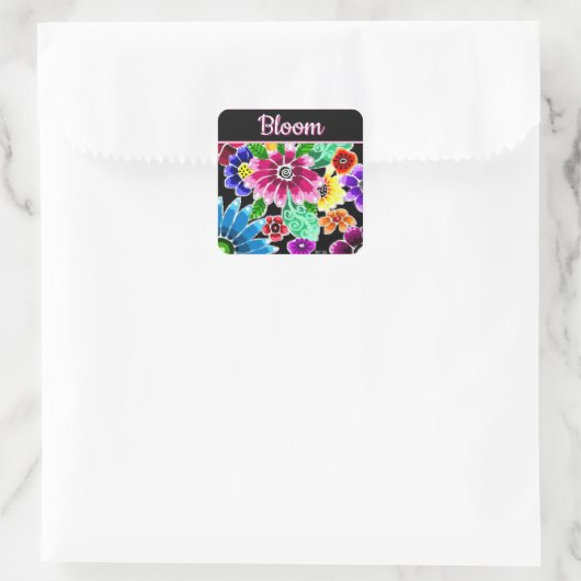 Whimsical Folk-Art Flowers Floral Personalized スクエアシール (バッグ)