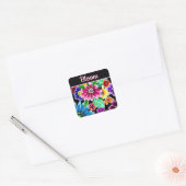 Whimsical Folk-Art Flowers Floral Personalized スクエアシール (封筒)