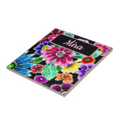 Whimsical Folk-Art Flowers Floral Personalized タイル (側面)