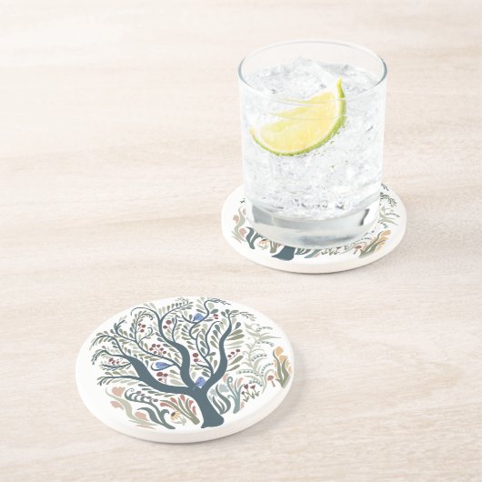 Whimsical Folk Art Forest Earth Tones コースター (側面)